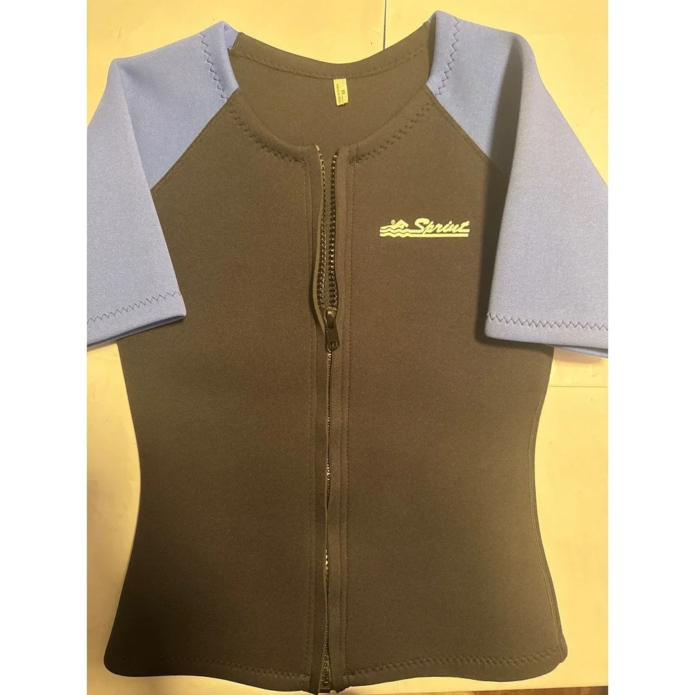 Sprint Kids Neoprene Short Sleeve Full Zip Wetsuit Top Rash‎ Guard Swim Size M